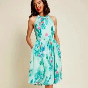 Modcloth "Blogger the Better" Cactus Halter Dress